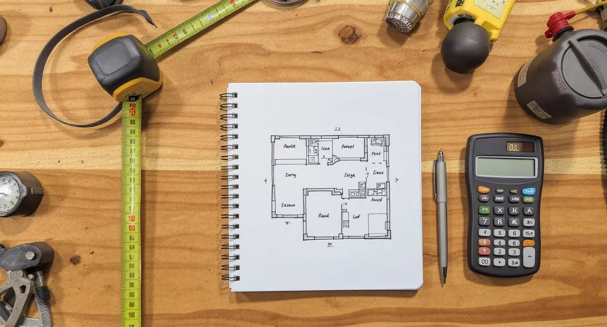 Van kitchen planning tools on a wooden surface